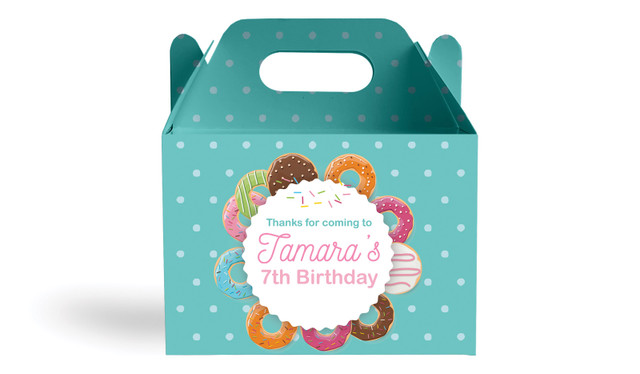 Donut Party Kids Party Personalised Gable Favour Box