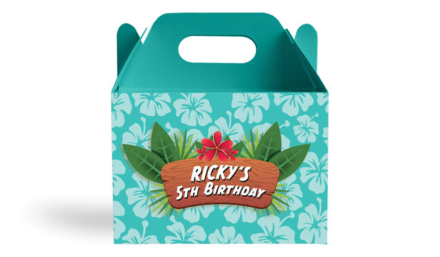 Hawaiian Luau Kids Party Personalised Gable Favour Box