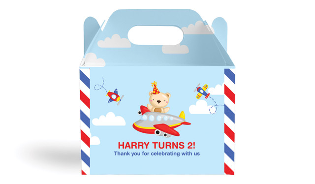 Bear Air Plane Kids Party Personalised Gable Favour Box