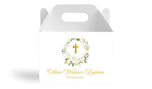 Rose Wreath Christening Personalised Gable Favour Box