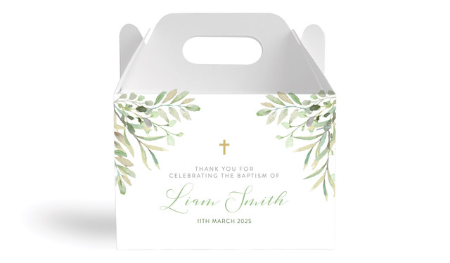 Golden Greenery Christening Personalised Gable Favour Box