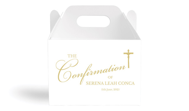 Gold Writing Confirmation Personalised Gable Favour Box