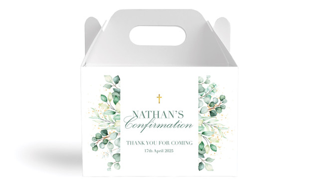 Eucalyptus Watercolour Confirmation Personalised Gable Favour Box