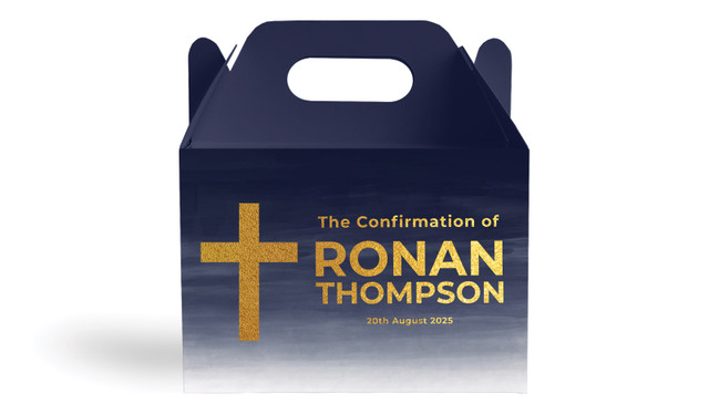 Navy Blue Watercolour Confirmation Personalised Gable Favour Box