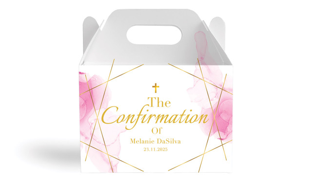 Pink Watercolour with Gold Confirmation Personalised Gable Favour Box