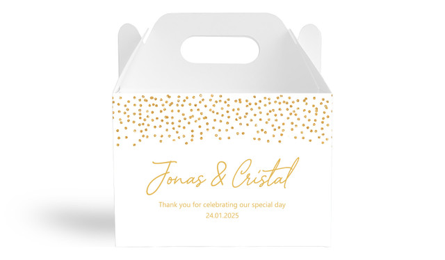 Gold Confetti On White Wedding Personalised Gable Favour Box