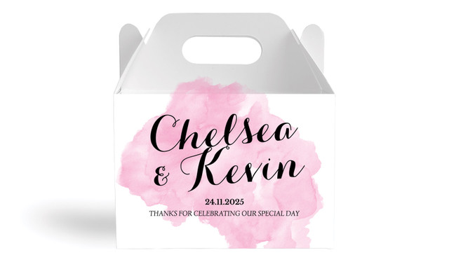 A Splash Of Watercolour Pink Wedding Personalised Gable Favour Box