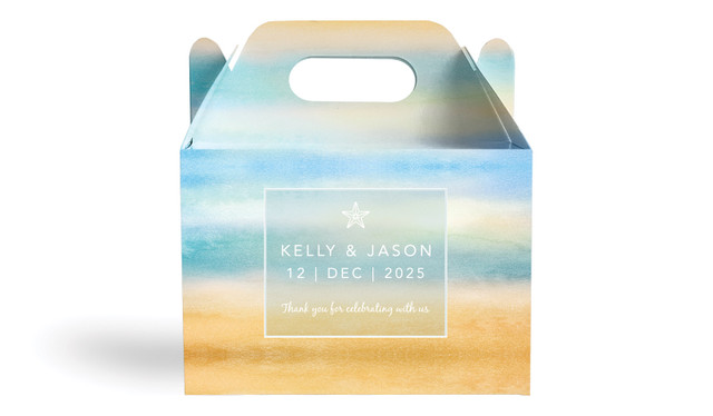 Beach Watercolour Wedding Personalised Gable Favour Box