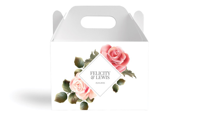 Rose Diamond Wedding Personalised Gable Favour Box