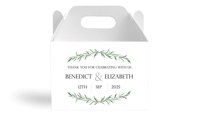 Green Branches Wedding Personalised Gable Favour Box