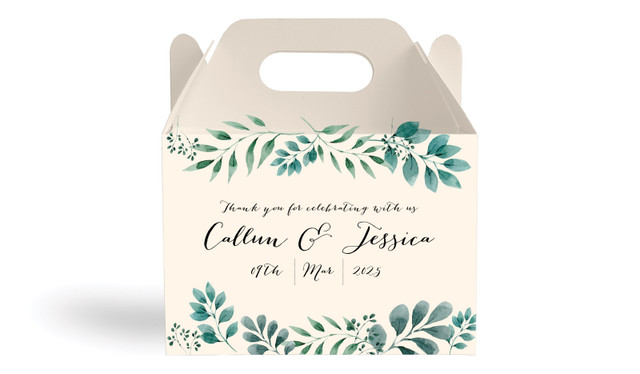 Branches On Cream Wedding Personalised Gable Favour Box