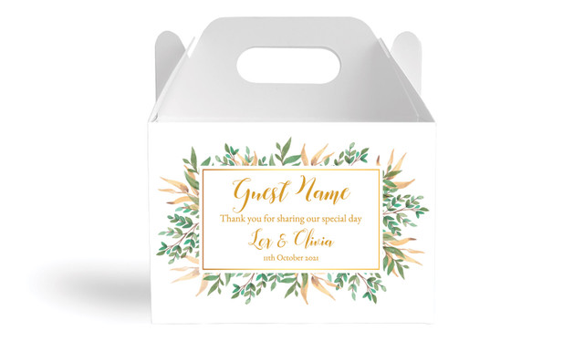 Leaves On Gold Wedding Personalised Gable Favour Box