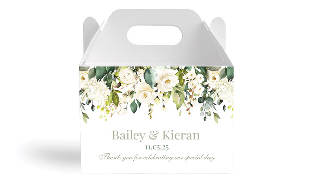 White Roses Hanging Wedding Personalised Gable Favour Box