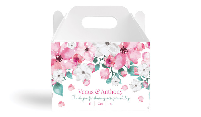 Falling Petals Wedding Personalised Gable Favour Box