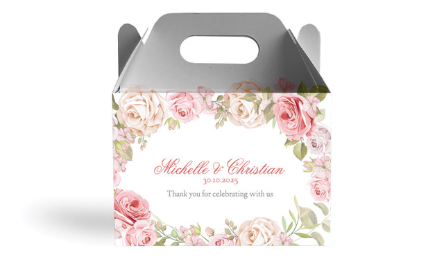 Classic Rose Border Wedding Personalised Gable Favour Box