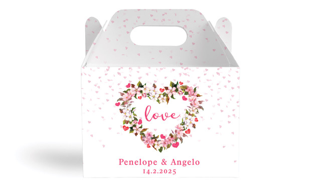 Heart Shaped Floral Wedding Personalised Gable Favour Box