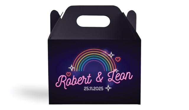 Neon Rainbow Wedding Personalised Gable Favour Box