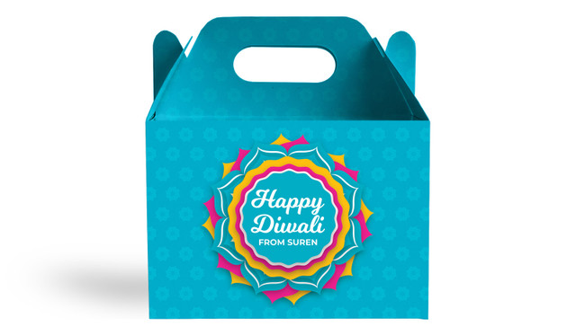 Bright Blue Diwali Personalised Gable Favour Box