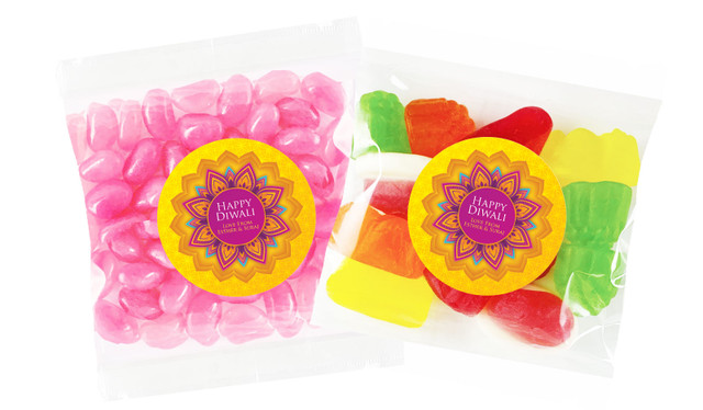 Yellow And Purple Diwali Personalised Lolly Bag