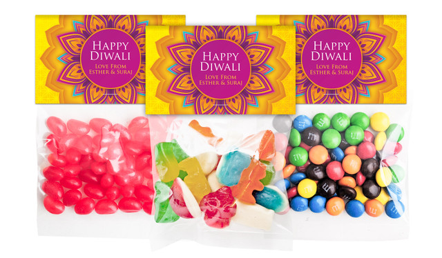 Yellow And Purple Diwali Personalised Lolly Bag With Topper