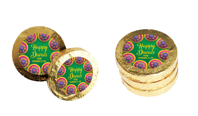 Green Leaves Diwali Personalised Chocolate Coin