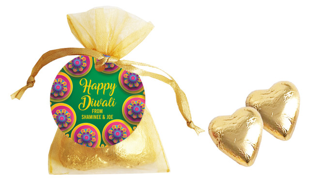 Green Leaves Diwali Personalised Organza Bag