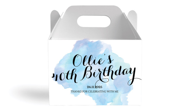 A Splash Of Water Colour Blue Personalised Gable Favour Box
