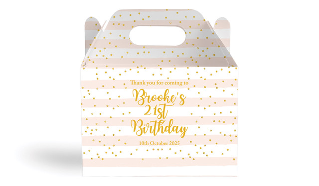 Striped Gold Confetti Personalised Gable Favour Box