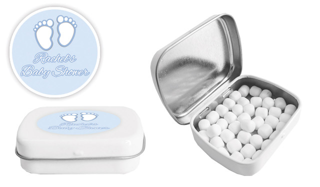 Baby Feet Blue Baby Shower Personalised Mint Tins