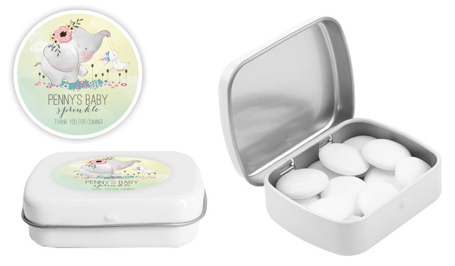Elephant And Friend Baby Shower Personalised Mint Tins