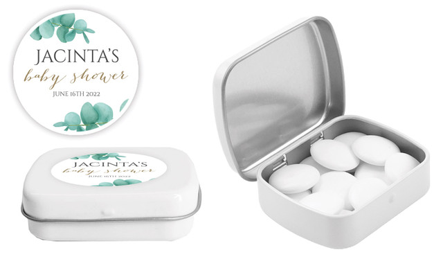 Eucalytpus Leaves Baby Shower Personalised Mint Tins