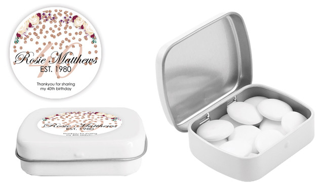 40th Rose Gold Confetti Personalised Mint Tins