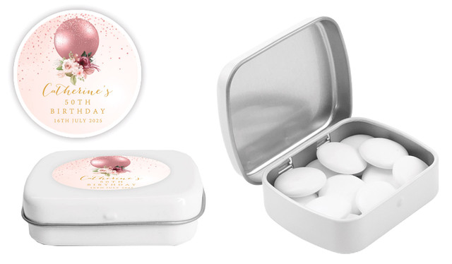 Glitter Balloon Personalised Mint Tins