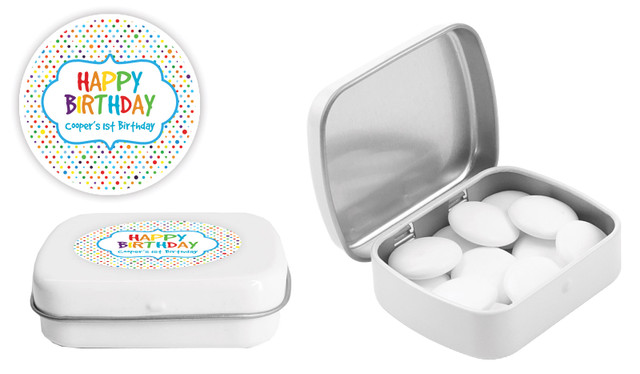 Happy Dots Kids Party Personalised Mint Tins