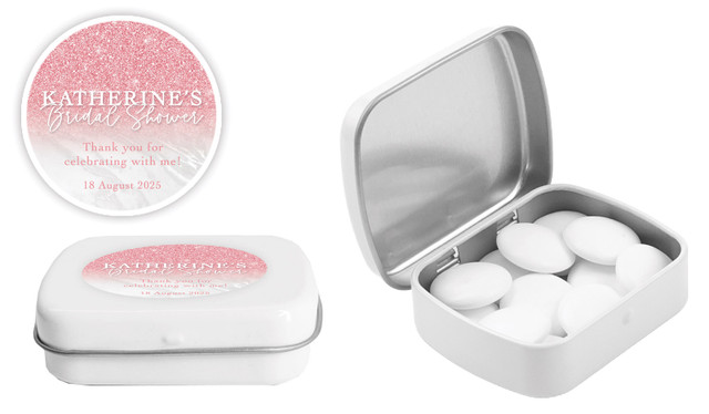 Rose Glitter Bridal Shower Personalised Mint Tins