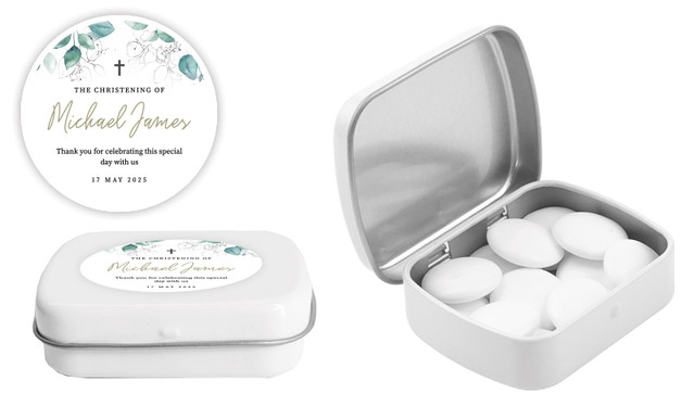 Dream Leaves Christening Personalised Mint Tins