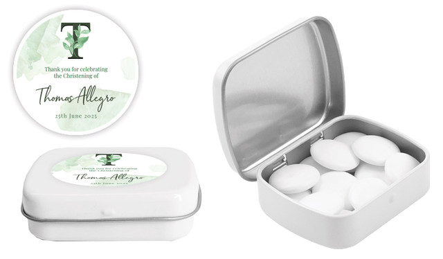 Monogram Green Christening Personalised Mint Tins