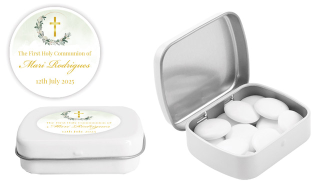 Greenery Hoop Communion Personalised Mint Tins