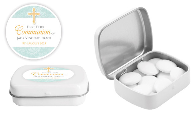 Lace Blue Communion Personalised Mint Tins
