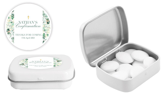 Eucalyptus Watercolour Confirmation Personalised Mint Tins
