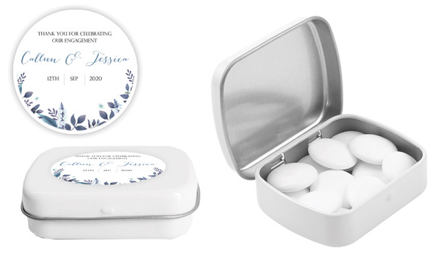 Blue Floral Engagement Personalised Mint Tins