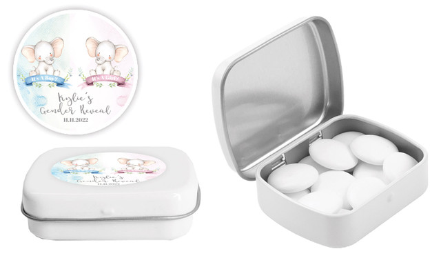 Sitting Elephants Gender Reveal Personalised Mint Tins