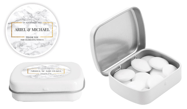 Marble Gold Frame Wedding Personalised Mint Tins
