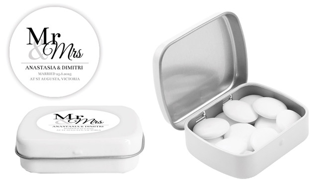 Mr & Mrs Announcement White Wedding Personalised Mint Tins