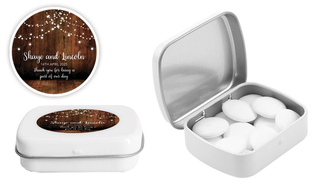 Wood Bunting Wedding Personalised Mint Tins