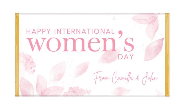 Pink Leaves Personalised Womens Day Chocolate Bars
