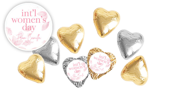 Pink Leaves Womens Day Personalised Foil Chocolate Hearts