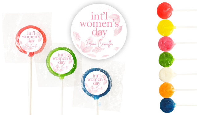 Pink Leaves Womens Day Custom 3cm Mini Lollipops
