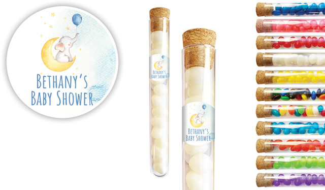 Elephant Moon Blue Baby Shower Personalised Test Tubes