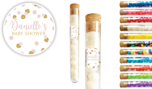 Pink Gold Confetti Baby Shower Personalised Test Tubes